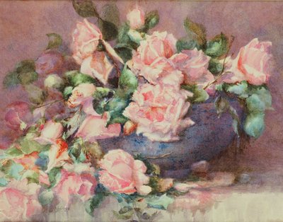 A Bowl of Pink Roses by Melicent Grose